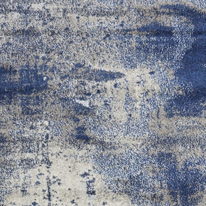 3' X 5' Blue Ivory And Gray Abstract Area Rug