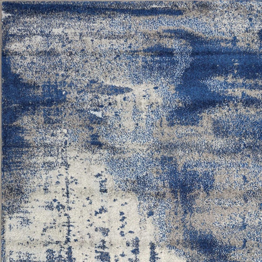 3' X 5' Blue Ivory And Gray Abstract Area Rug