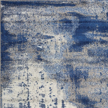 3' X 5' Blue Ivory And Gray Abstract Area Rug