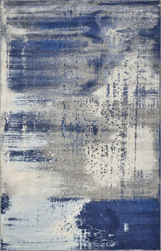 3' X 5' Blue Ivory And Gray Abstract Area Rug