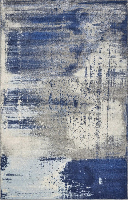 3' X 5' Blue Ivory And Gray Abstract Area Rug
