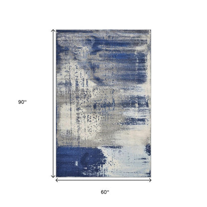 3' X 5' Blue Ivory And Gray Abstract Area Rug
