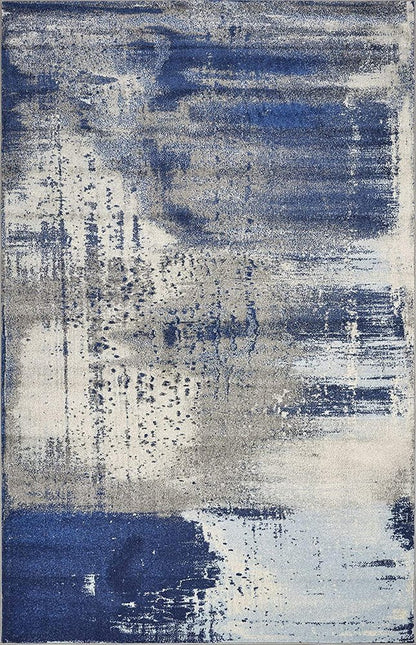 3' X 5' Blue Ivory And Gray Abstract Area Rug