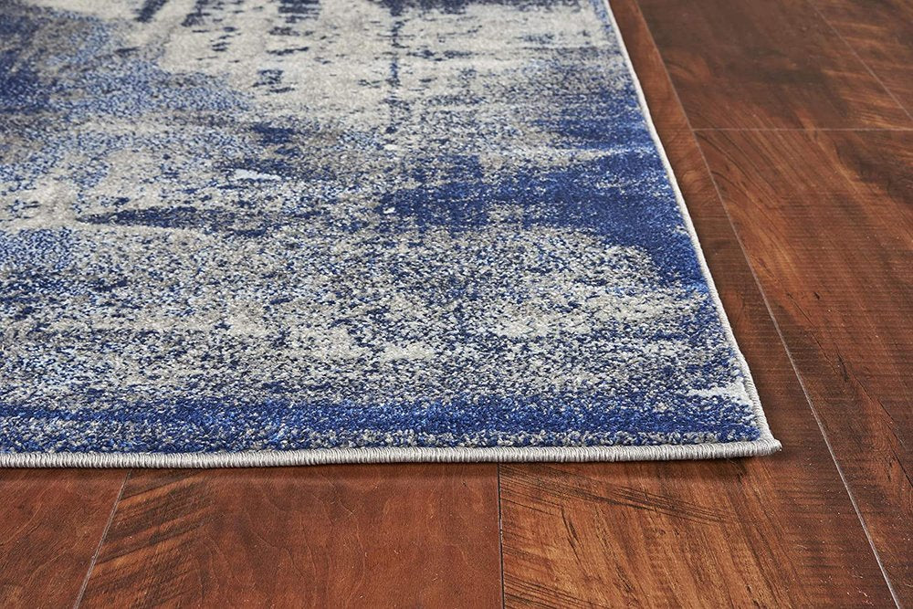 8' X 10' Blue Ivory And Gray Abstract Shag Area Rug