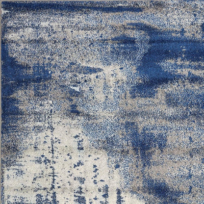 3' X 5' Blue Ivory And Gray Abstract Area Rug