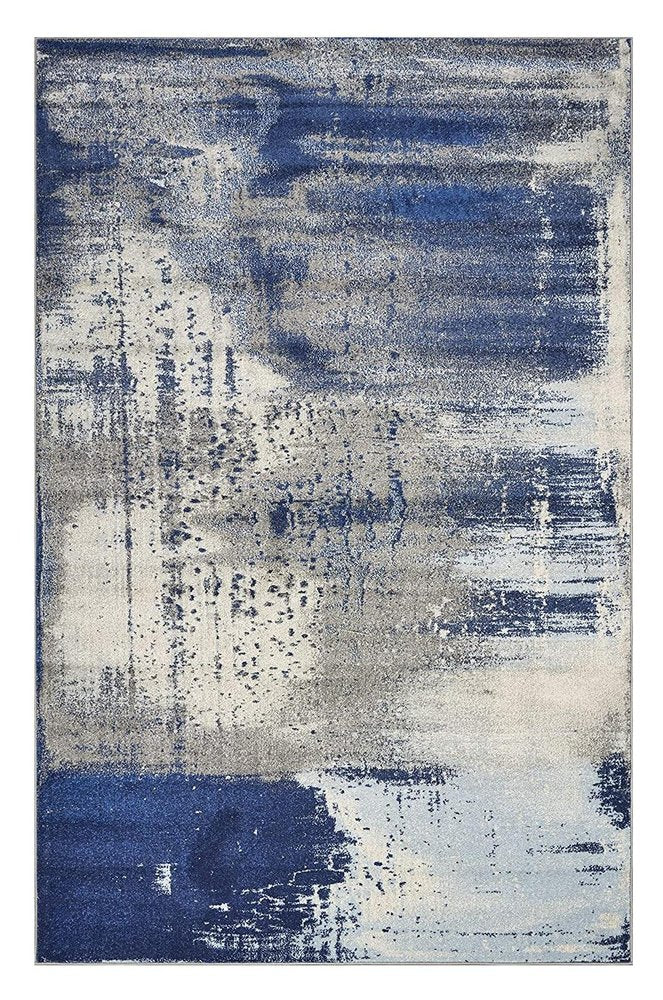 3' X 5' Blue Ivory And Gray Abstract Area Rug