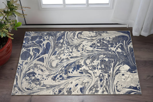 5' X 8' Blue Gray And Ivory Abstract Area Rug