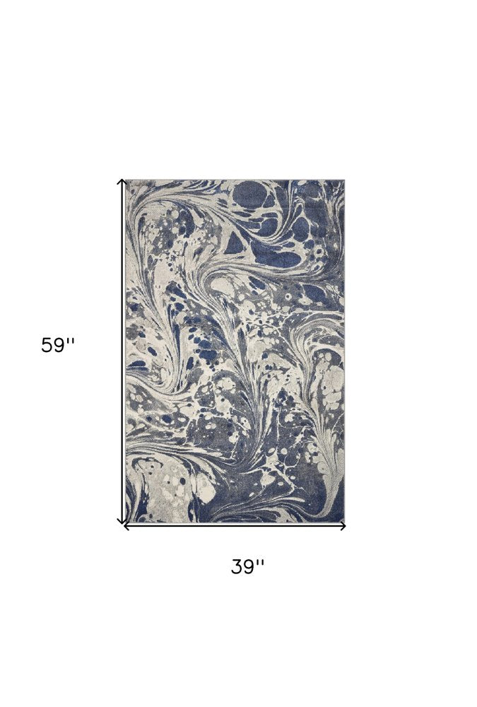 3' X 5' Blue Gray And Ivory Abstract Area Rug