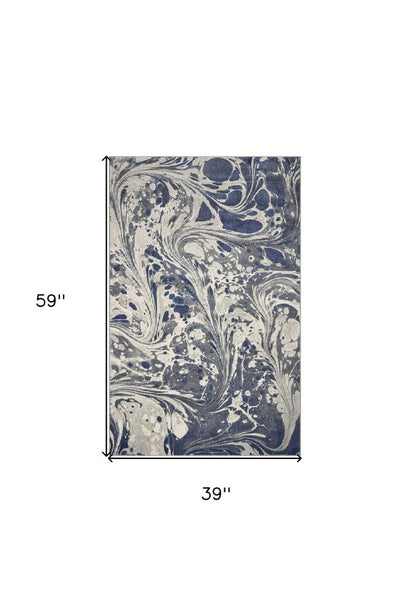 3' X 5' Blue Gray And Ivory Abstract Area Rug