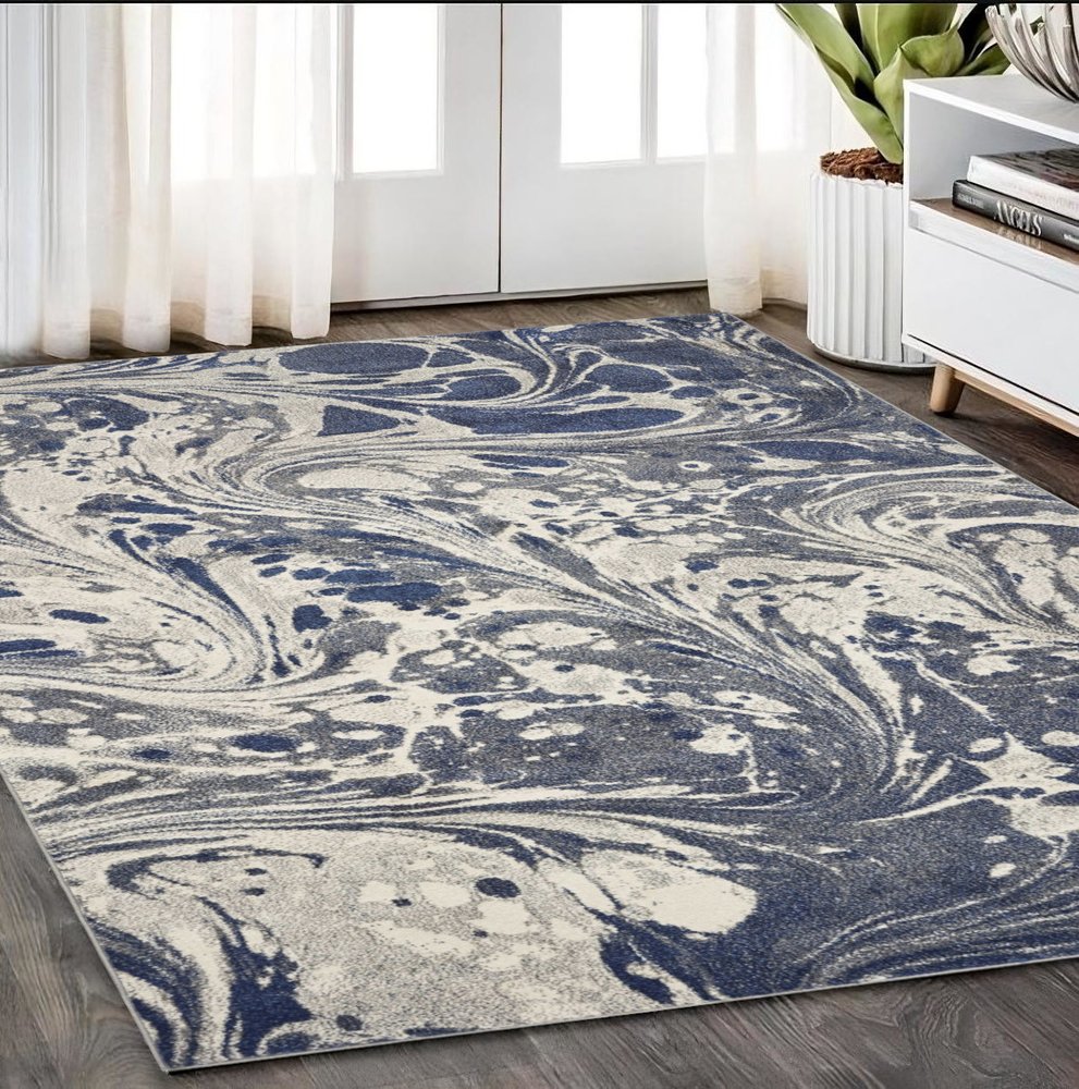 5' X 8' Blue Gray And Ivory Abstract Area Rug