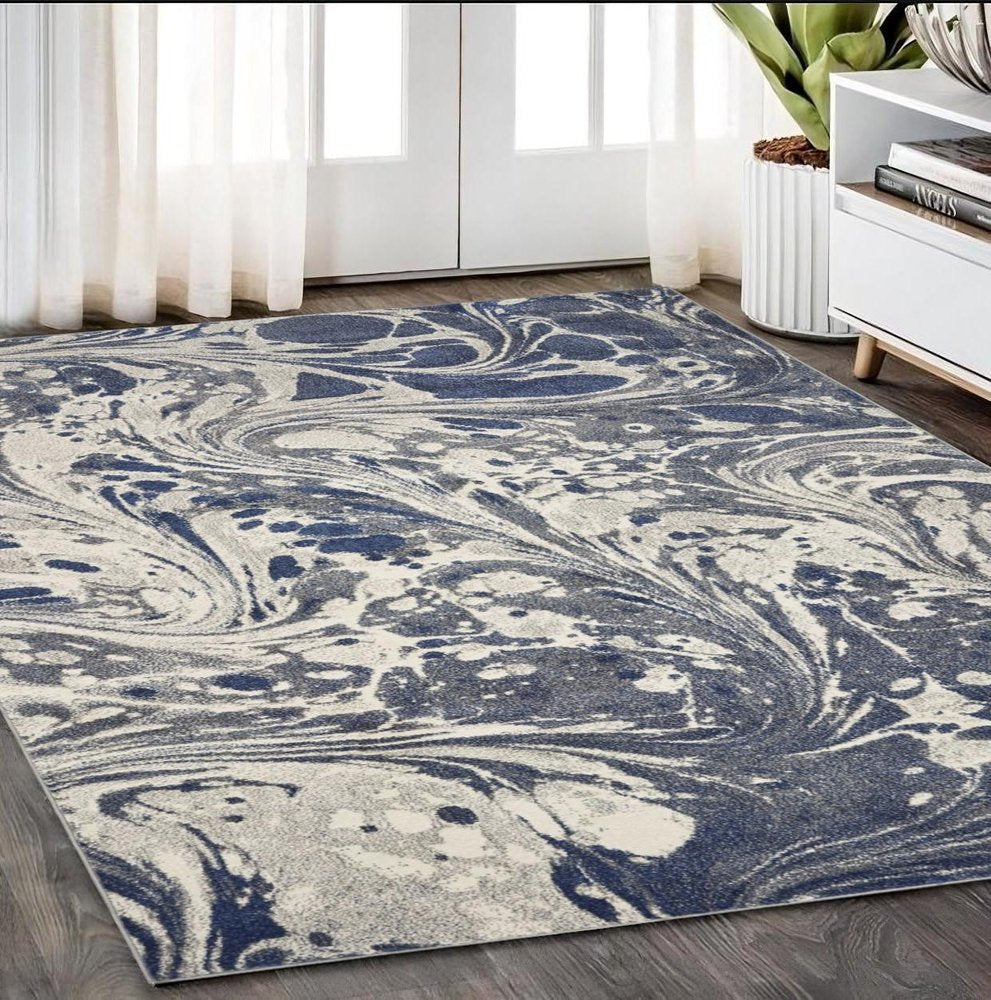 3' X 5' Blue Gray And Ivory Abstract Area Rug