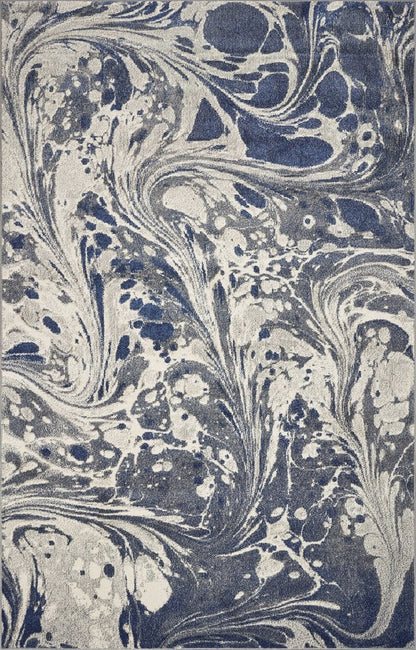 5' X 8' Blue Gray And Ivory Abstract Area Rug