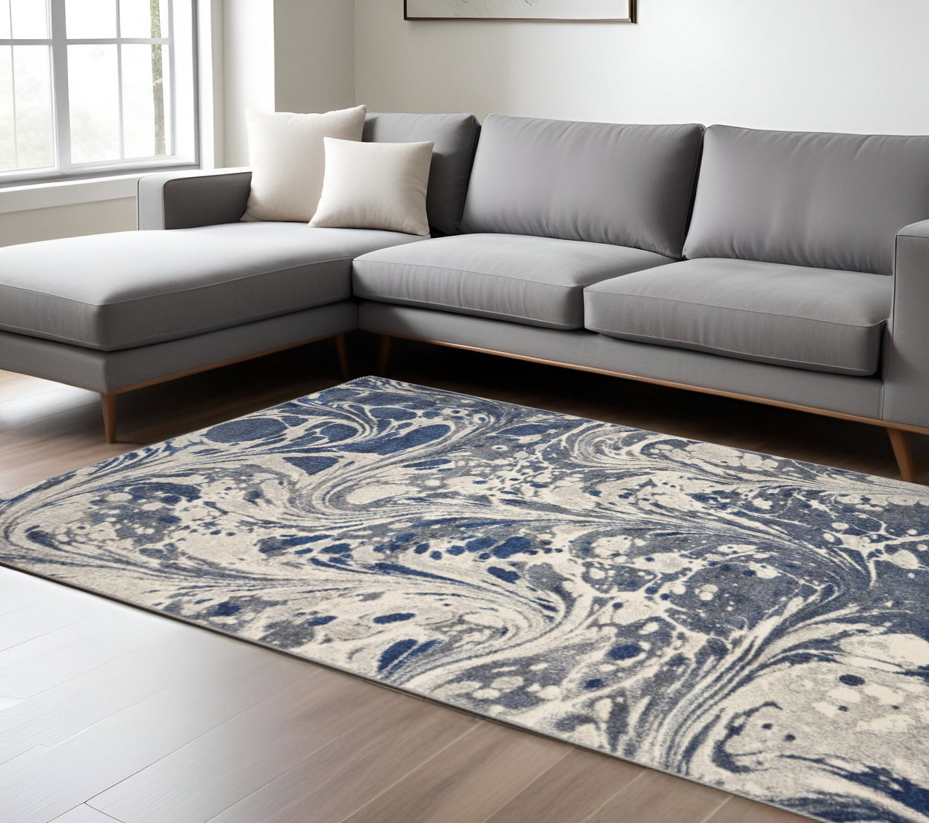 5' X 8' Blue Gray And Ivory Abstract Area Rug