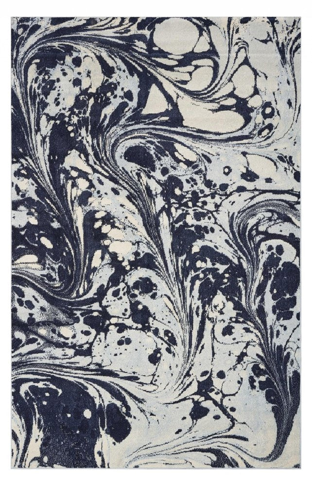 7' X 10' Blue And Ivory Abstract Area Rug