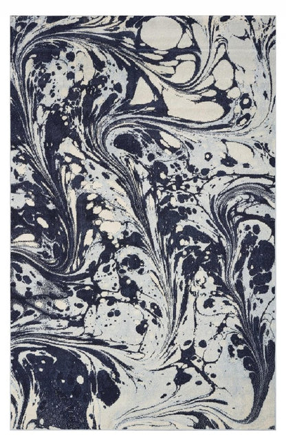 7' X 10' Blue And Ivory Abstract Area Rug