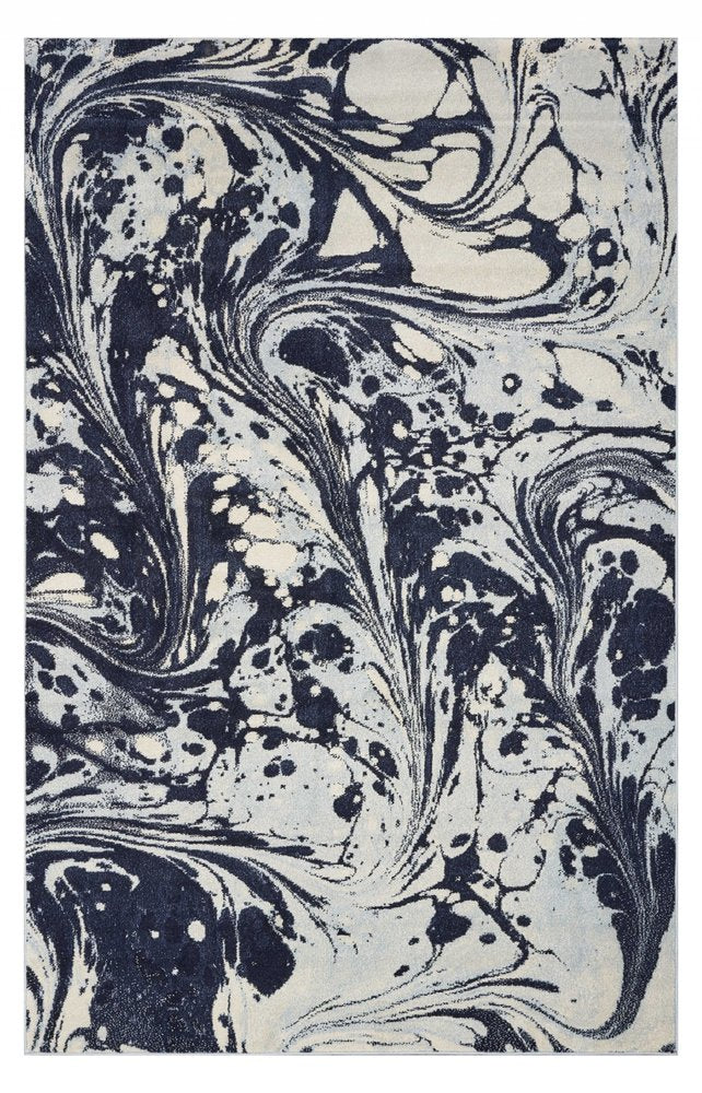 3' X 5' Blue And Ivory Abstract Area Rug
