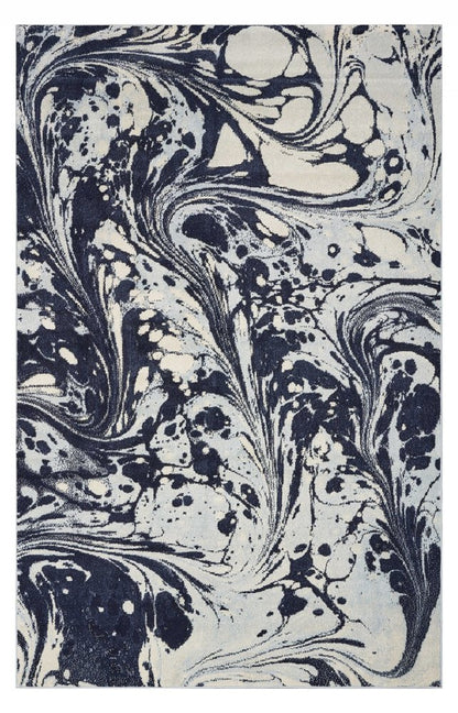 3' X 5' Blue And Ivory Abstract Area Rug