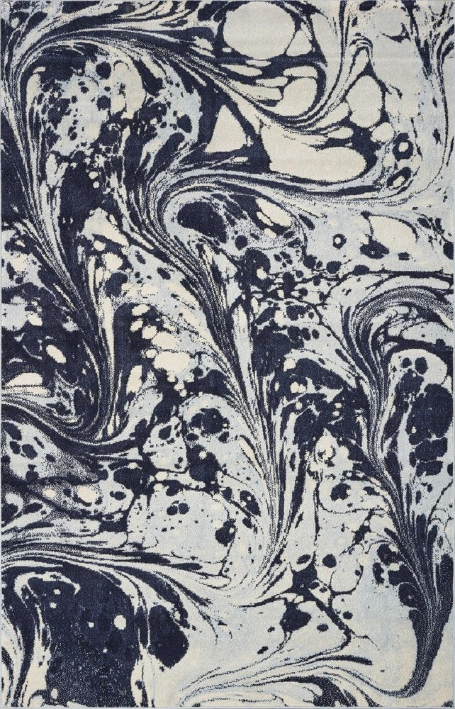 7' X 10' Blue And Ivory Abstract Area Rug