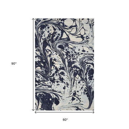 3' X 5' Blue And Ivory Abstract Area Rug