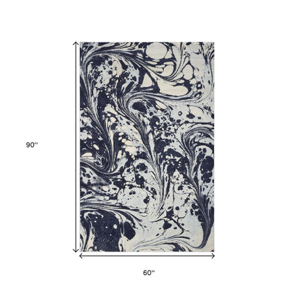 3' X 5' Blue And Ivory Abstract Area Rug