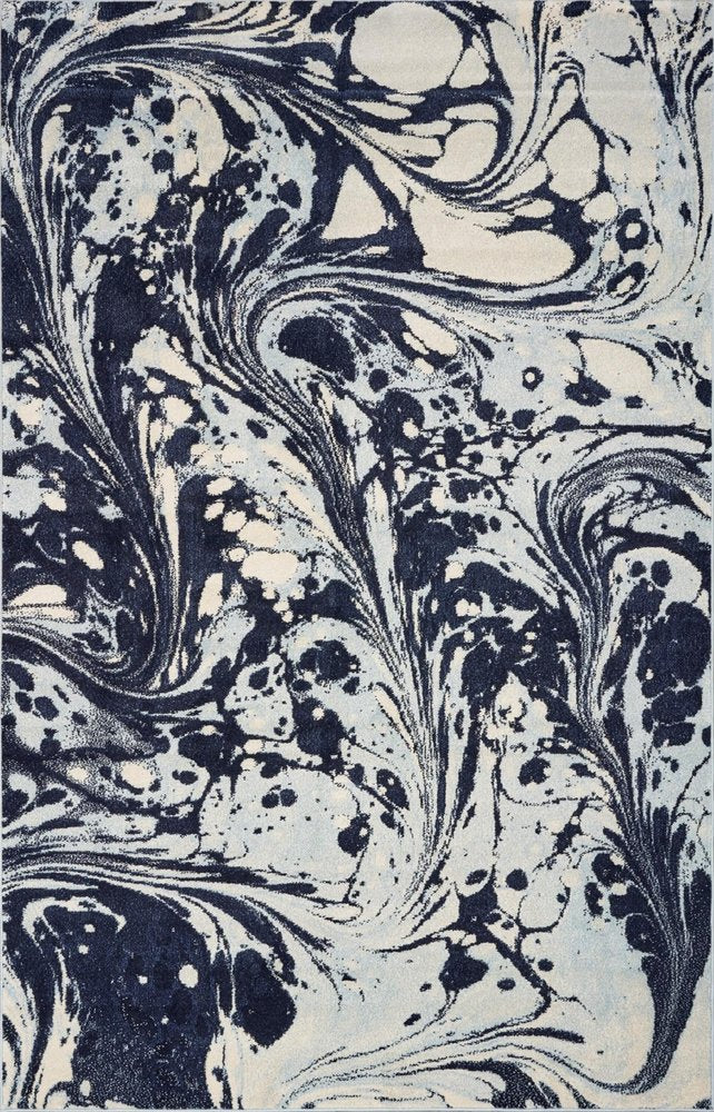 7' X 10' Blue And Ivory Abstract Area Rug