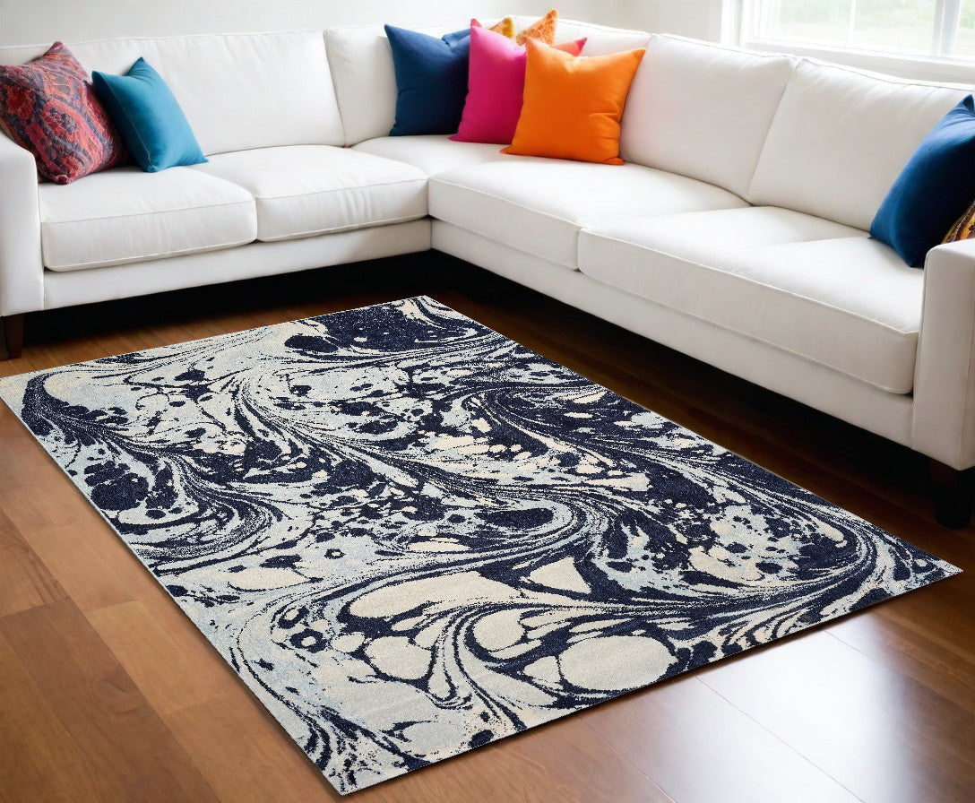 5' X 7' Blue Paint Splash Indoor Area Rug