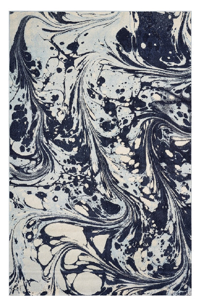 3' X 5' Blue And Ivory Abstract Area Rug