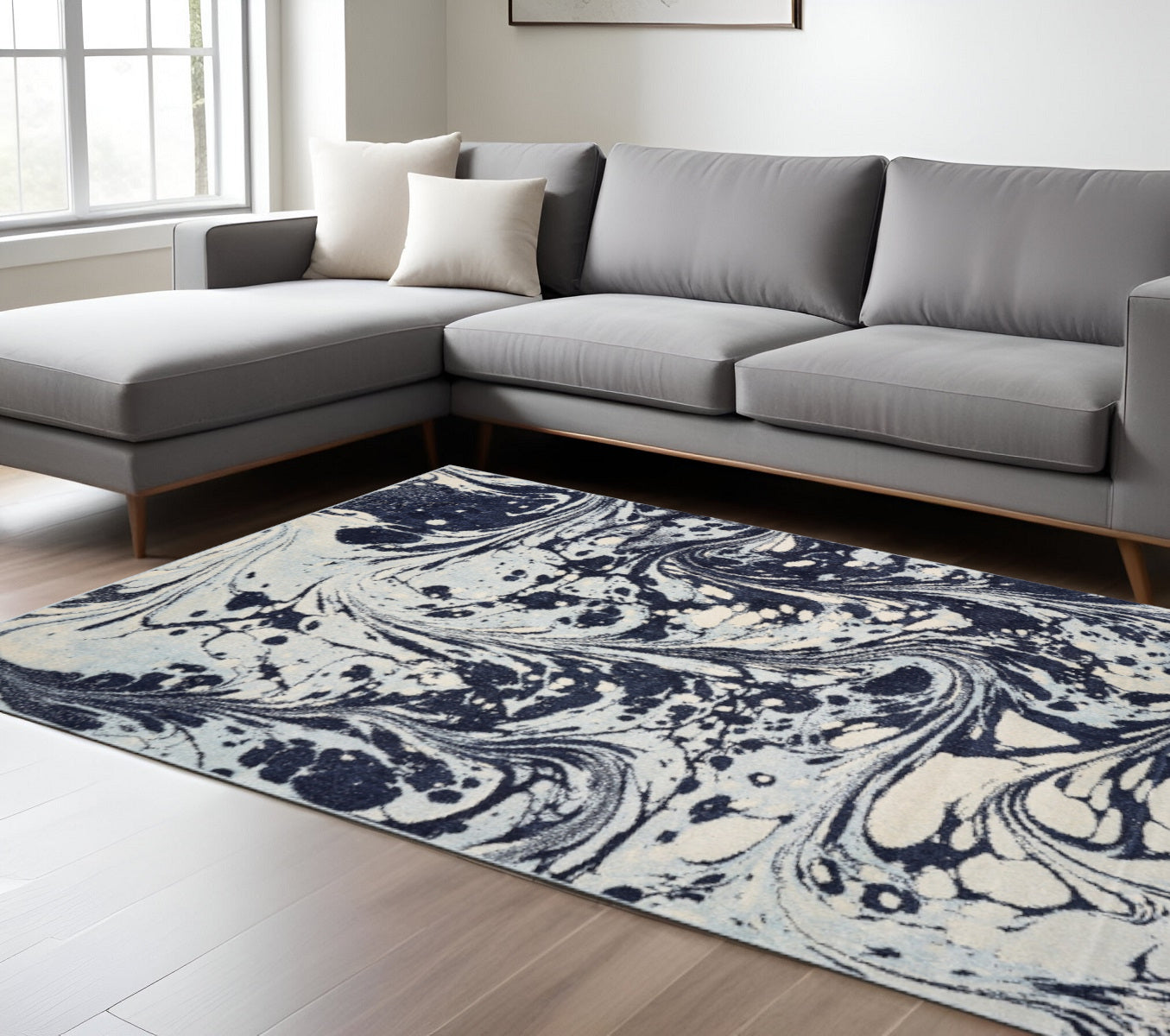 3' X 5' Blue And Ivory Abstract Area Rug