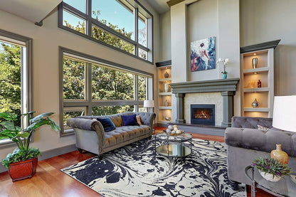 3' X 5' Blue And Ivory Abstract Area Rug