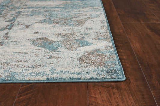 5'X8' Ivory Teal Machine Woven Abstract Indoor Area Rug