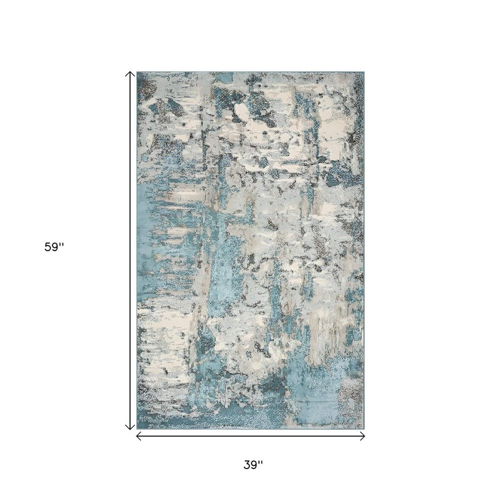 5' X 8' Ivory And Teal Abstract Area Rug