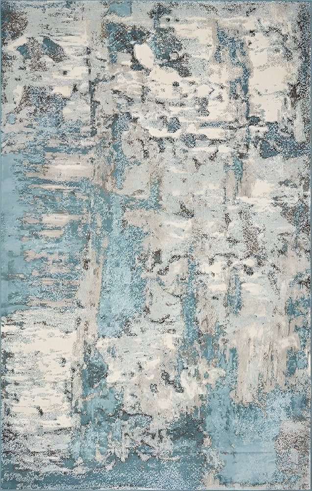 5' X 8' Ivory And Teal Abstract Area Rug