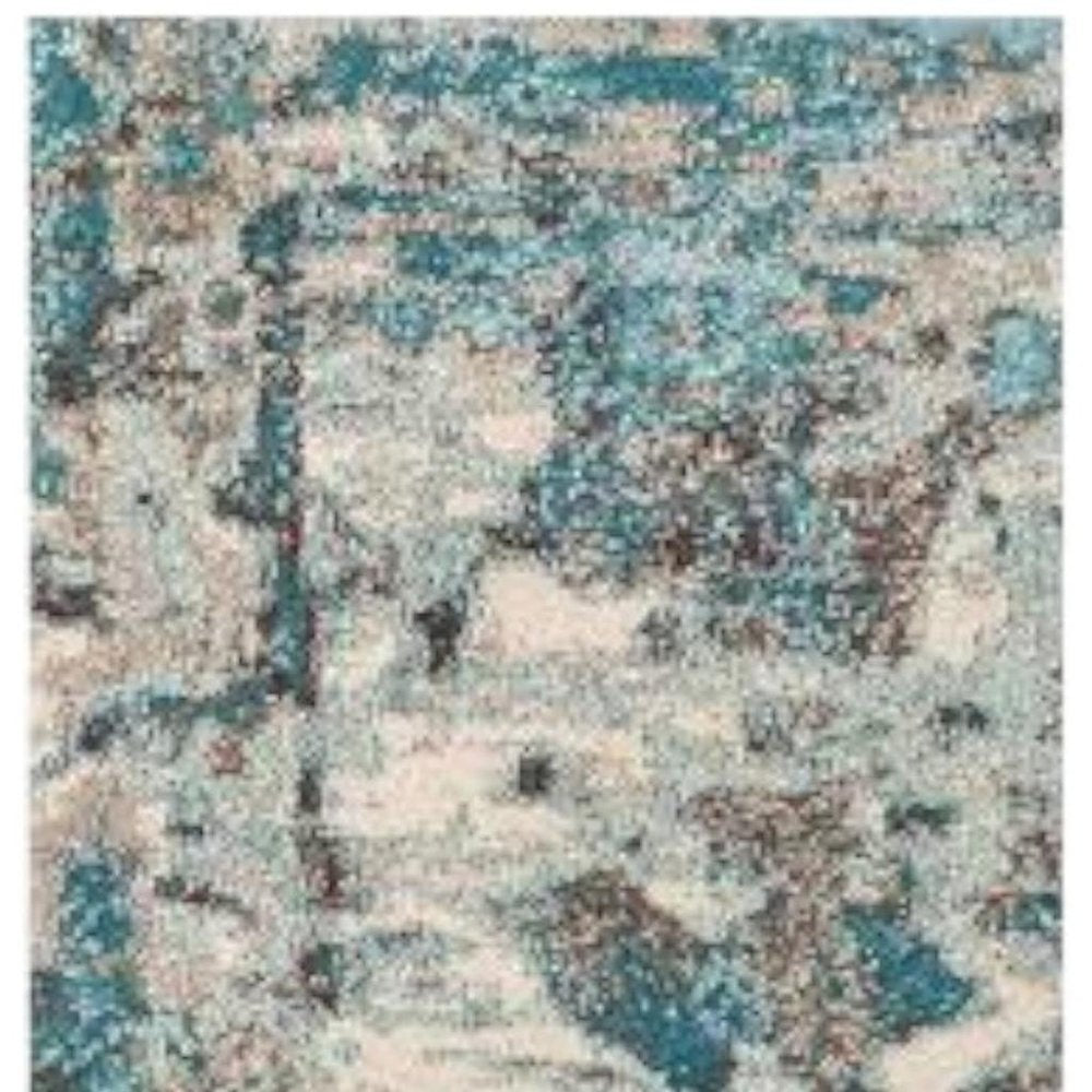 3' X 5' Ivory And Teal Abstract Area Rug