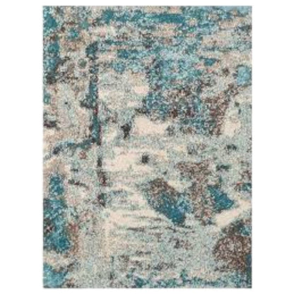 3' X 5' Ivory And Teal Abstract Area Rug