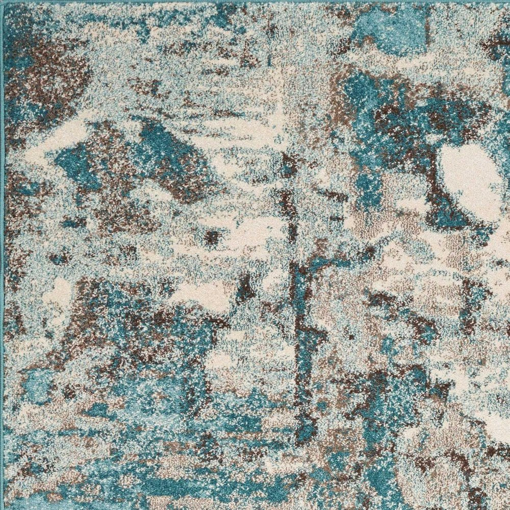 3' X 5' Ivory And Teal Abstract Area Rug