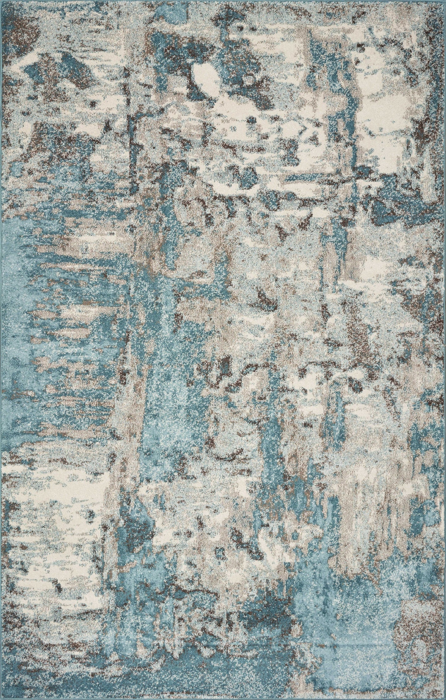 5' X 8' Ivory Teal Machine Woven Abstract Indoor Area Rug