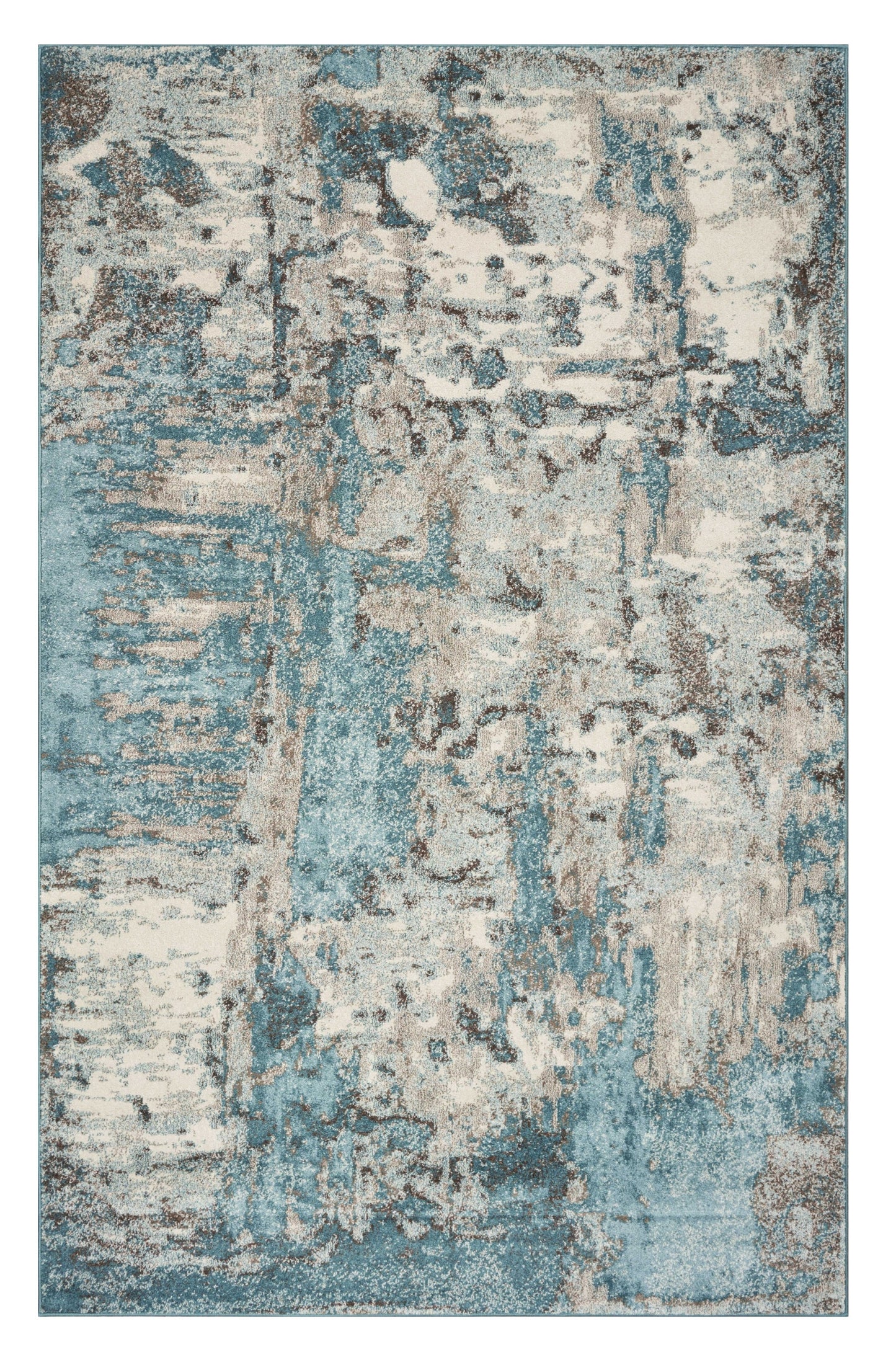 5' X 8' Ivory Teal Machine Woven Abstract Indoor Area Rug