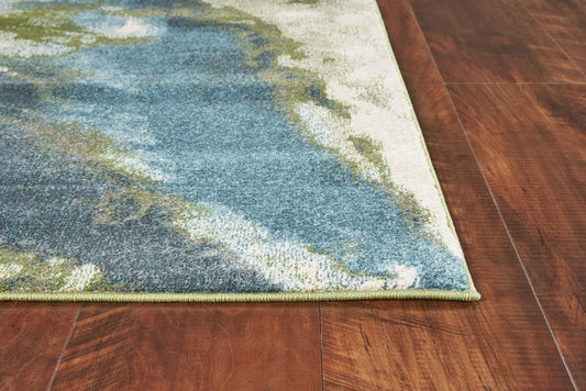 5' X 7' Teal Gray And Green Abstract Area Rug