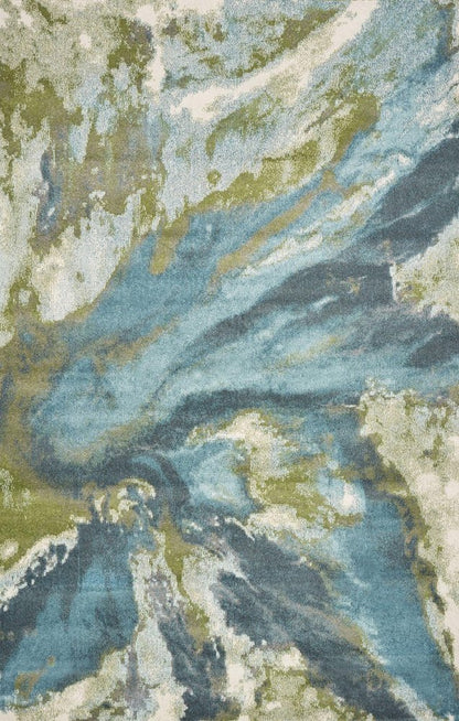 5' X 7' Teal Gray And Green Abstract Area Rug