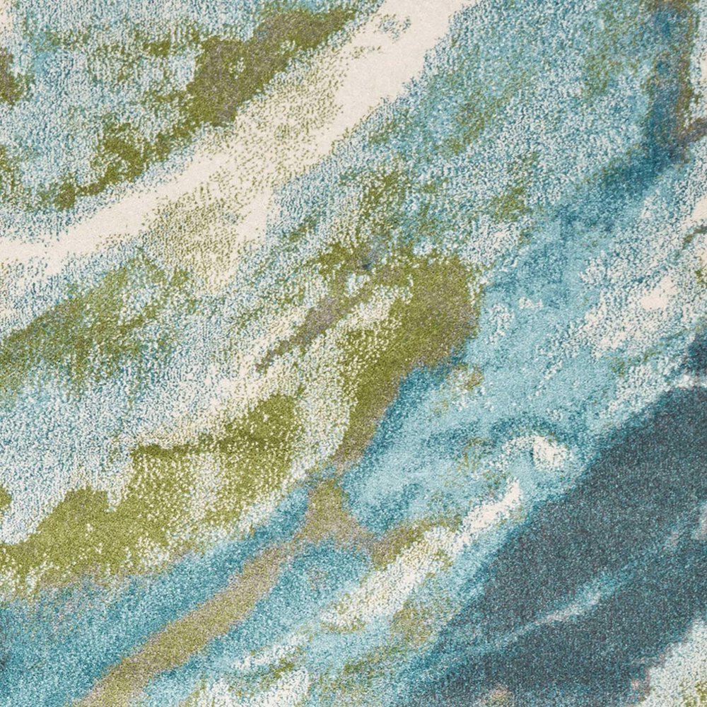 5' X 7' Teal Gray And Green Abstract Area Rug