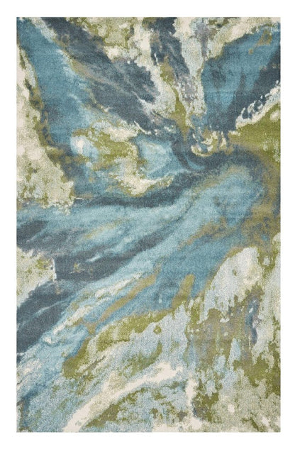 5' X 7' Teal Gray And Green Abstract Area Rug