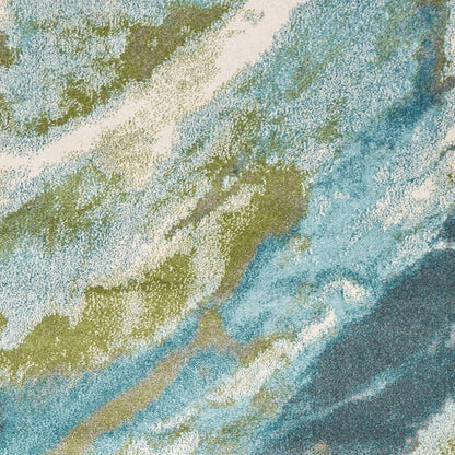 5' X 7' Teal Gray And Green Abstract Area Rug