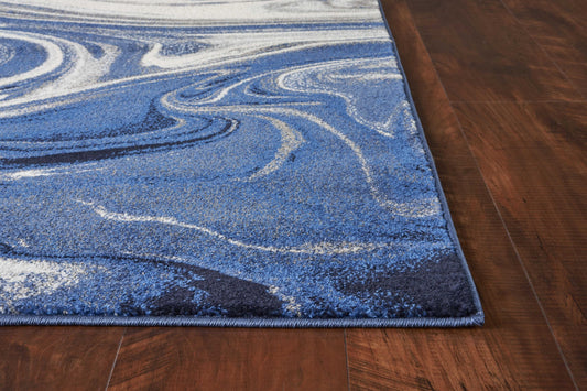 7' X 10' Blue Beige Machine Woven Marble Indoor Area Rug