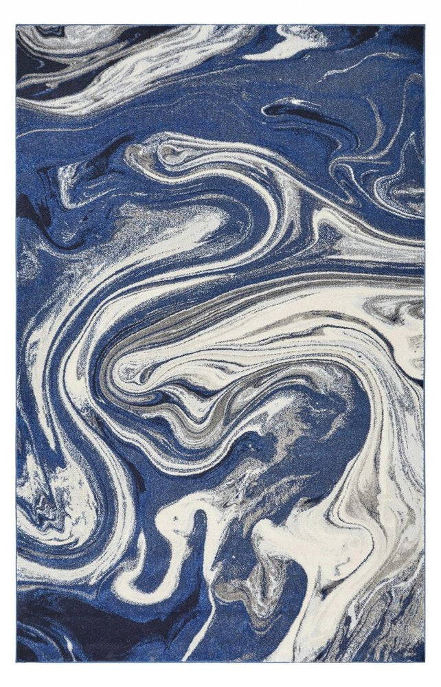 3' X 5' Blue And Beige Abstract Area Rug