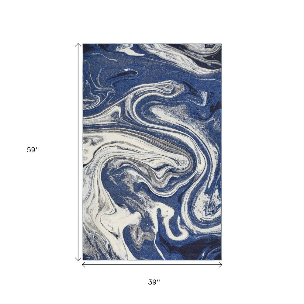 3' X 5' Blue And Beige Abstract Area Rug