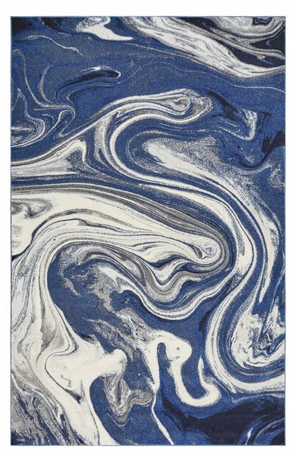 3' X 5' Blue And Beige Abstract Area Rug