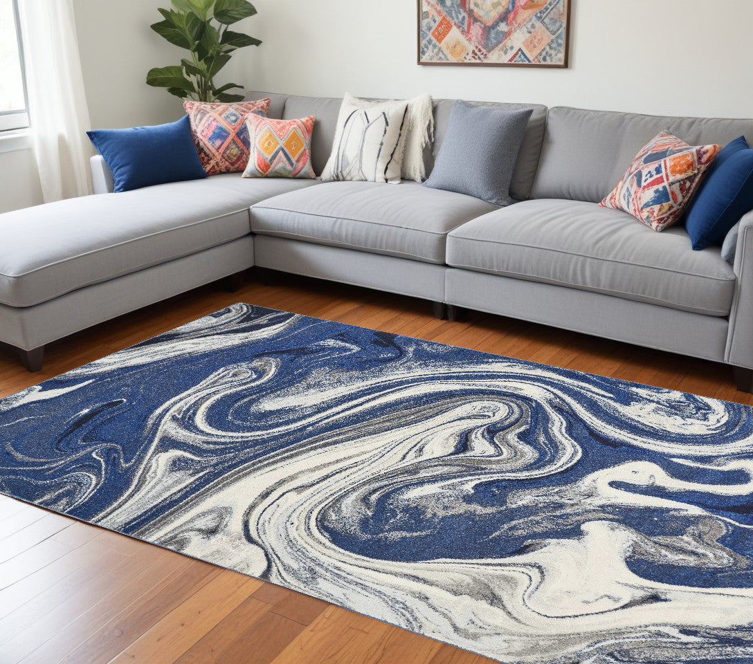 5' X 7' Blue Abstract Design Indoor Area Rug