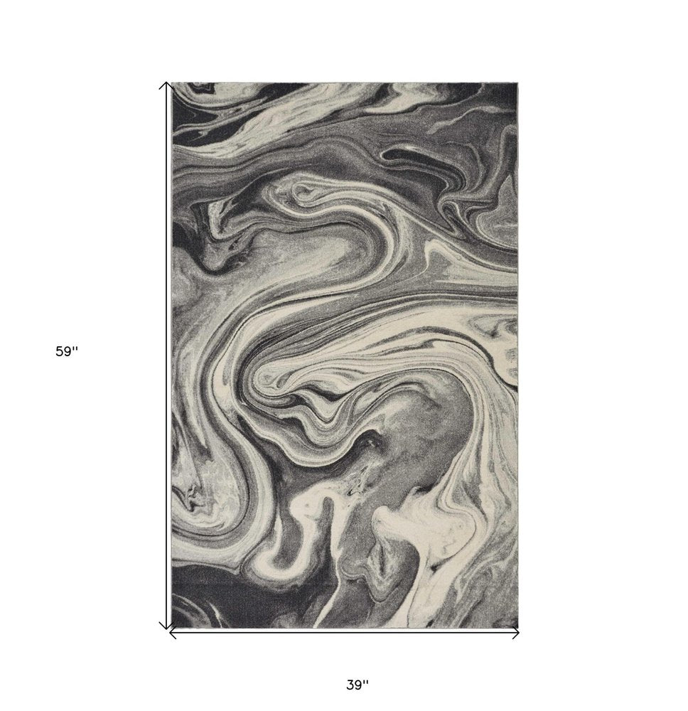 3' X 5' Ivory Black And Gray Abstract Area Rug