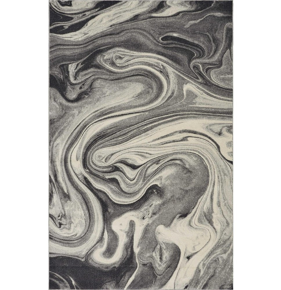 3' X 5' Ivory Black And Gray Abstract Area Rug