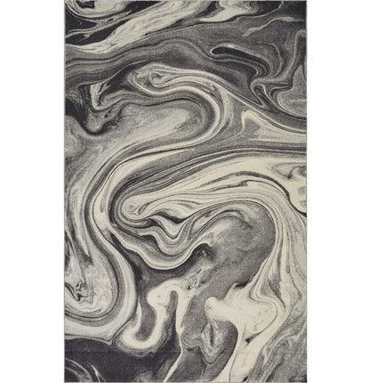 7' X 9' Ivory Black And Gray Abstract Shag Area Rug